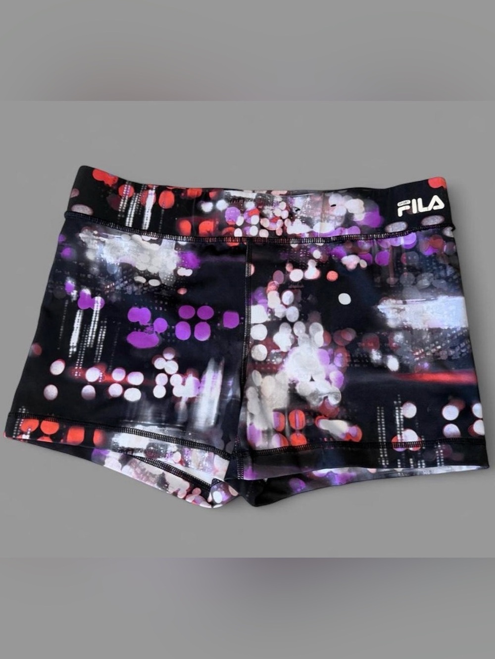 Fila Women's Black Shorts with Purple & Red Bokeh Print